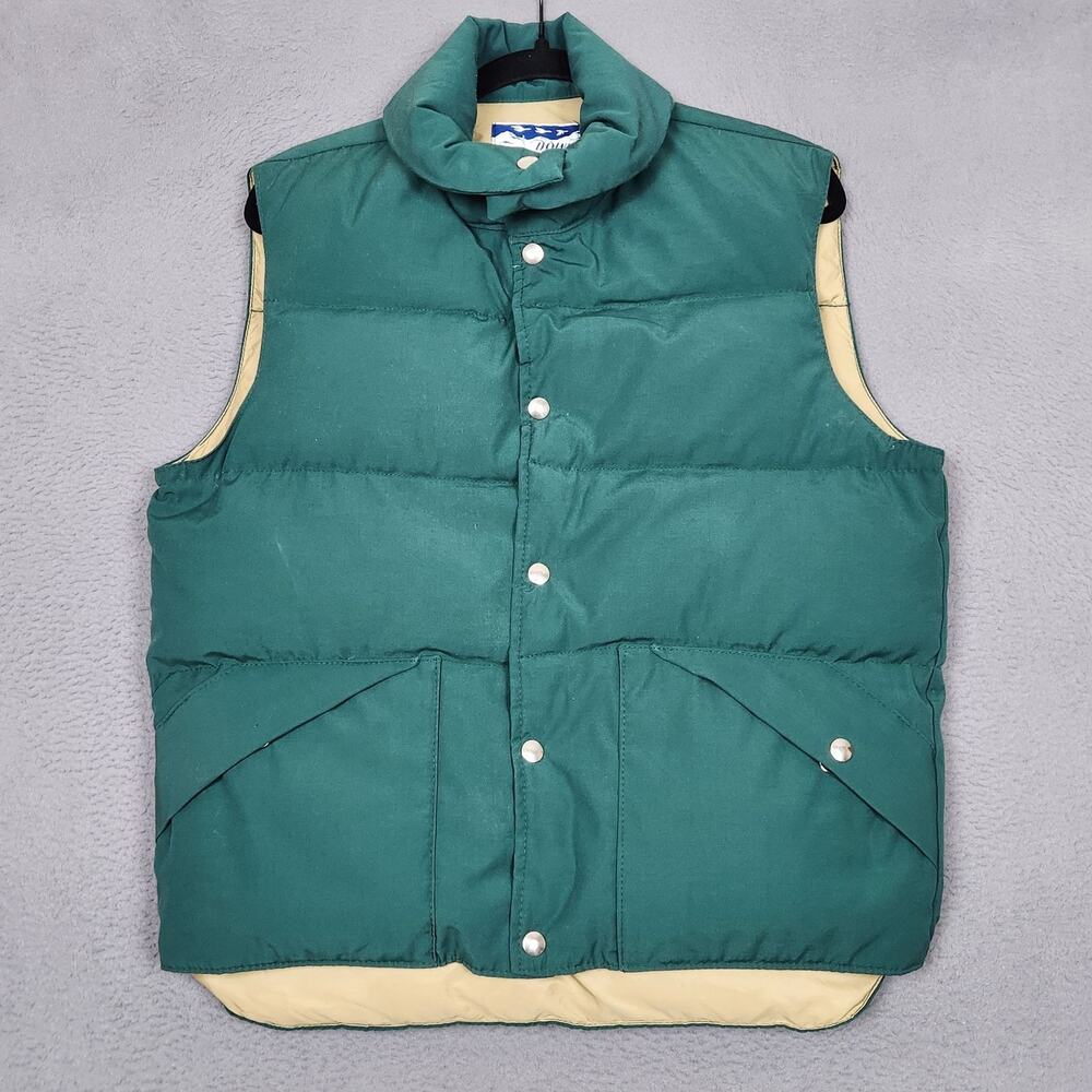 Vintage Down Wind Puffer Vest Mens Medium Green Goose Down Snap USA Gorpcore